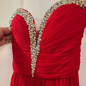 Jovani bright red strapless crystal formal gown size 4